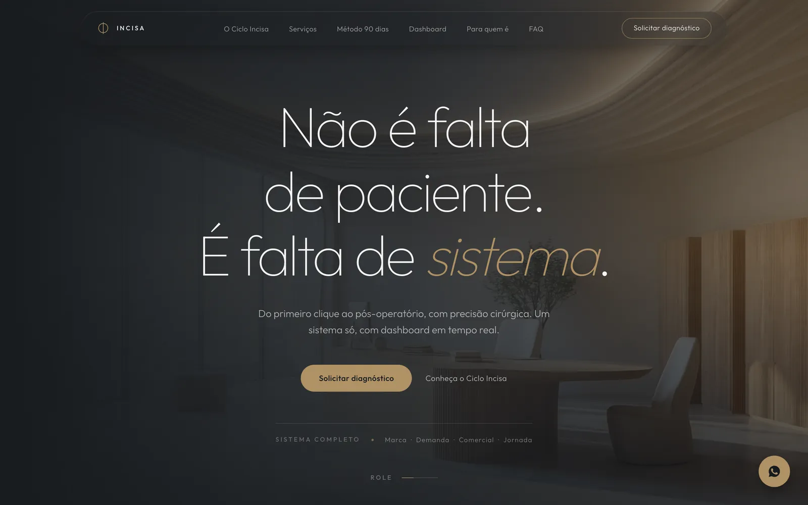 Tela inicial do site Incisa